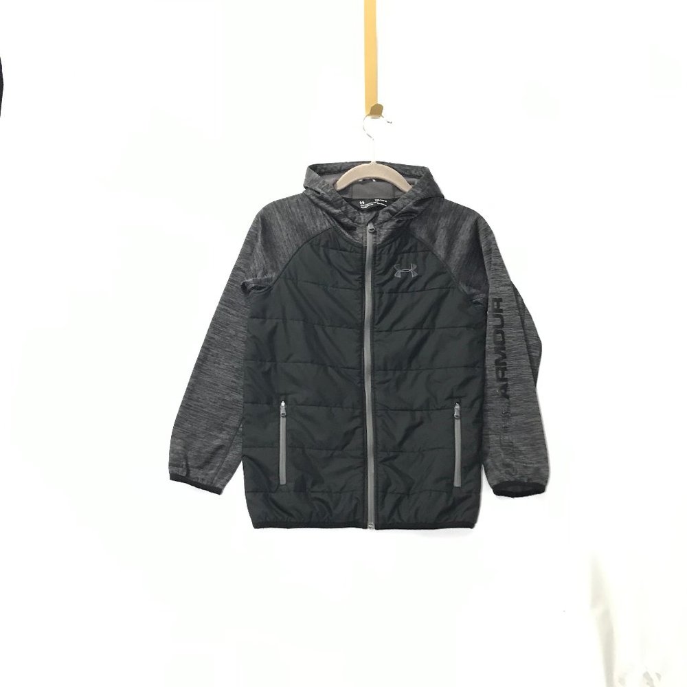 Under Armour Boys Youth Medium Day Trekker Hooded Hybrid Black Jacket Spell Out